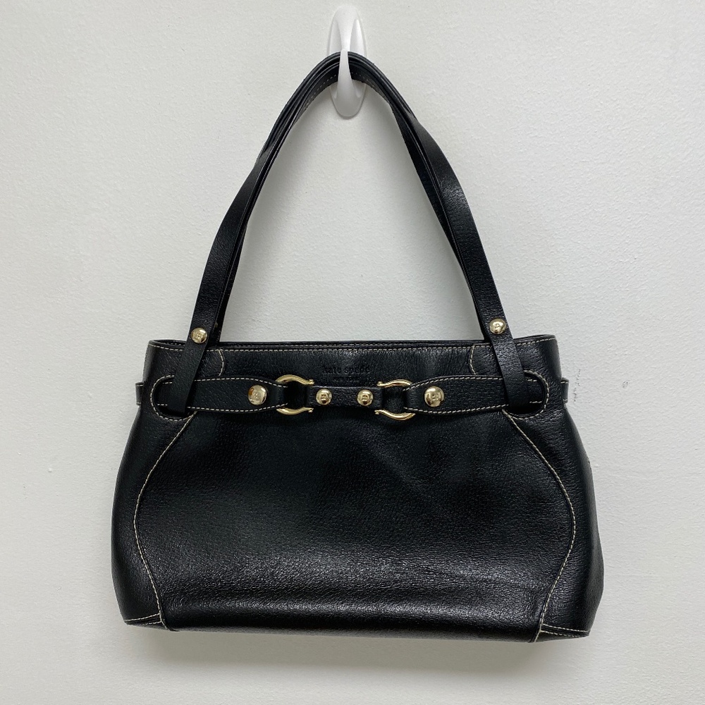 Kate Spade Black Pebble Leather Handbag with Gold Equestrian Hardware